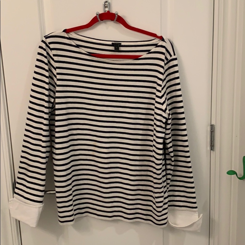 J. Crew navy and white striped boat neck shirt XL